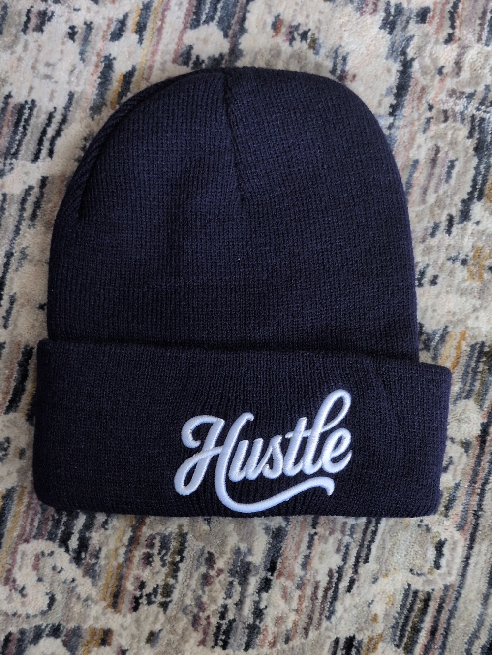 NWT Hustle Embroidered Knit Beanie - Navy